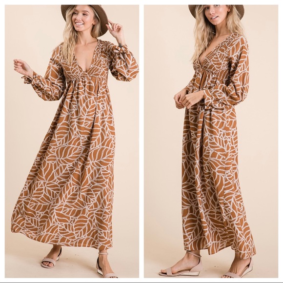 ✨LAST✨BOHO GYPSY CHIC LEAF PRINT WOVEN MAXI DRESS - Picture 7 of 12
